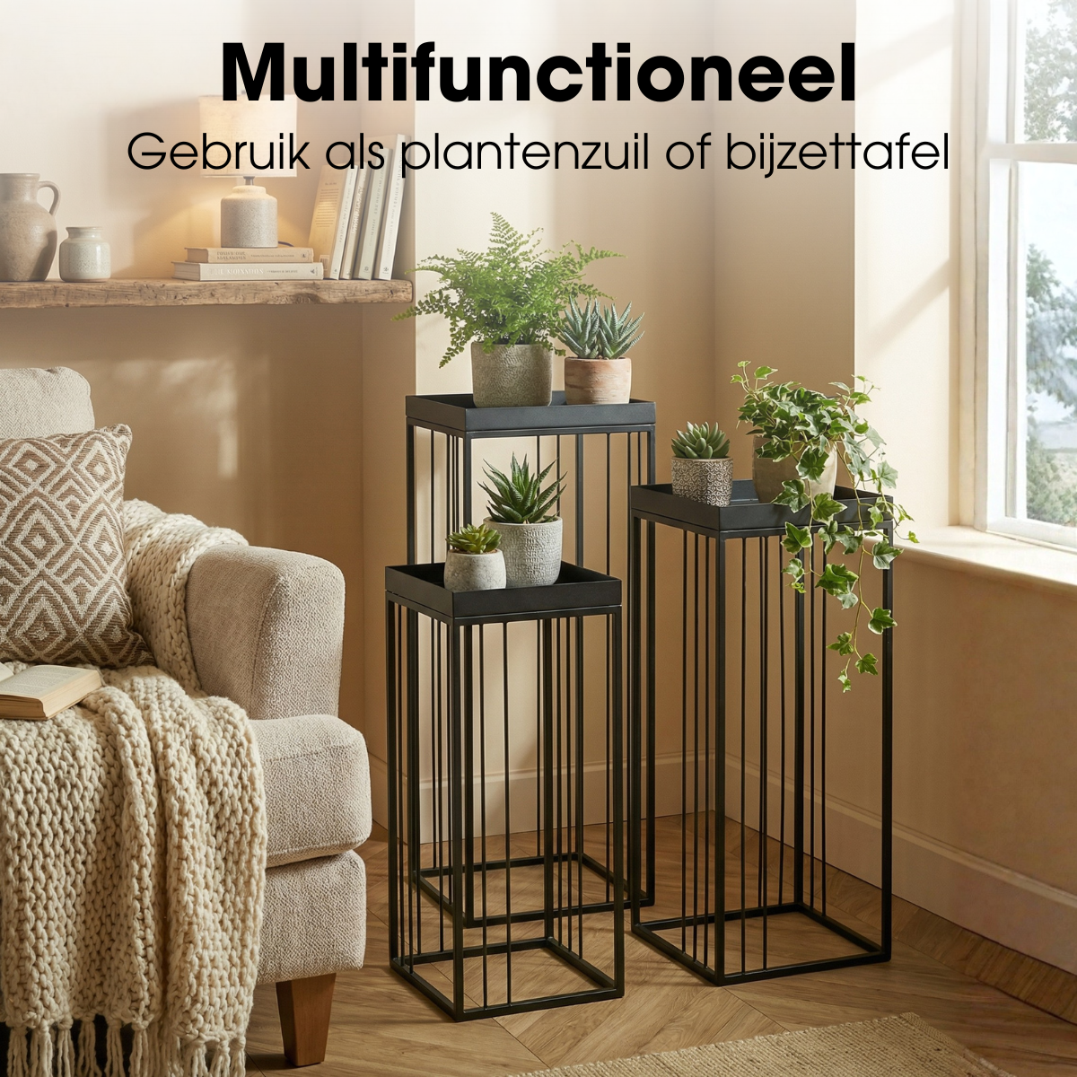 Zwarte bijzettafel set Beth hoog model - 3-delig