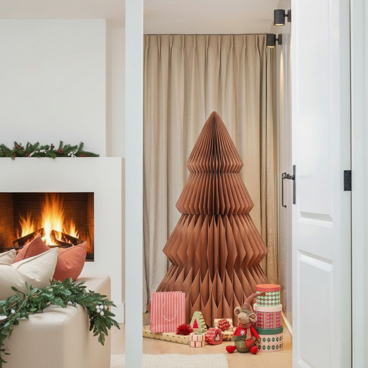 Bruine papieren kerstboom, opvouwbaar, Ø 104 × 152 cm