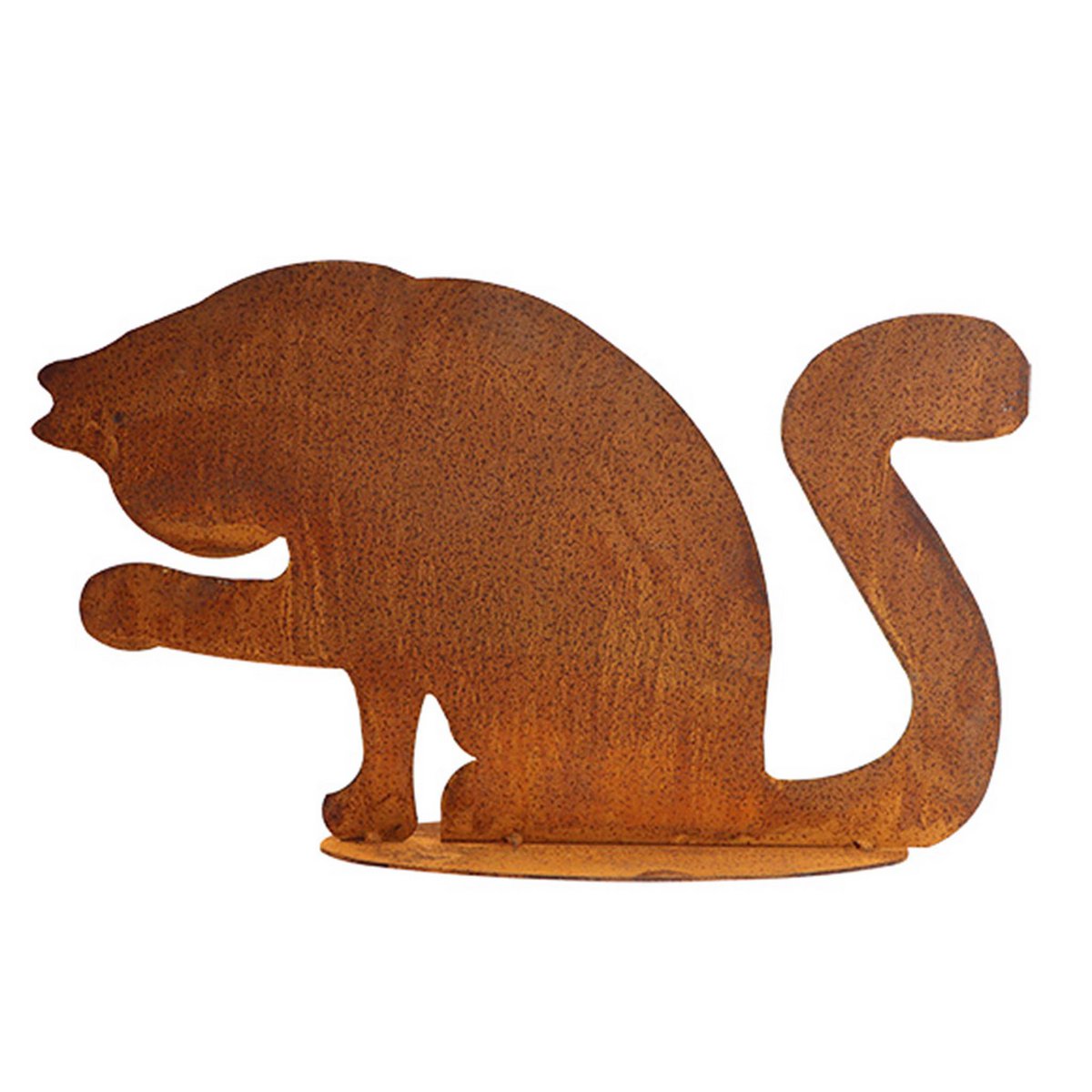Kattenbeeldje van roestpatina op bodemplaat, 32 cm