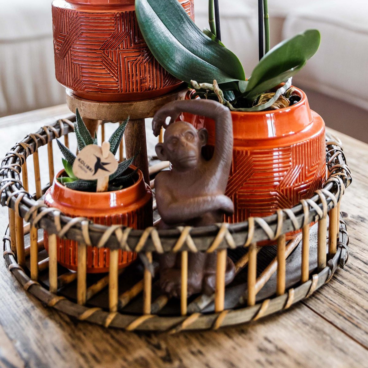 Sitting Monkey ornament, bruin, 13 cm