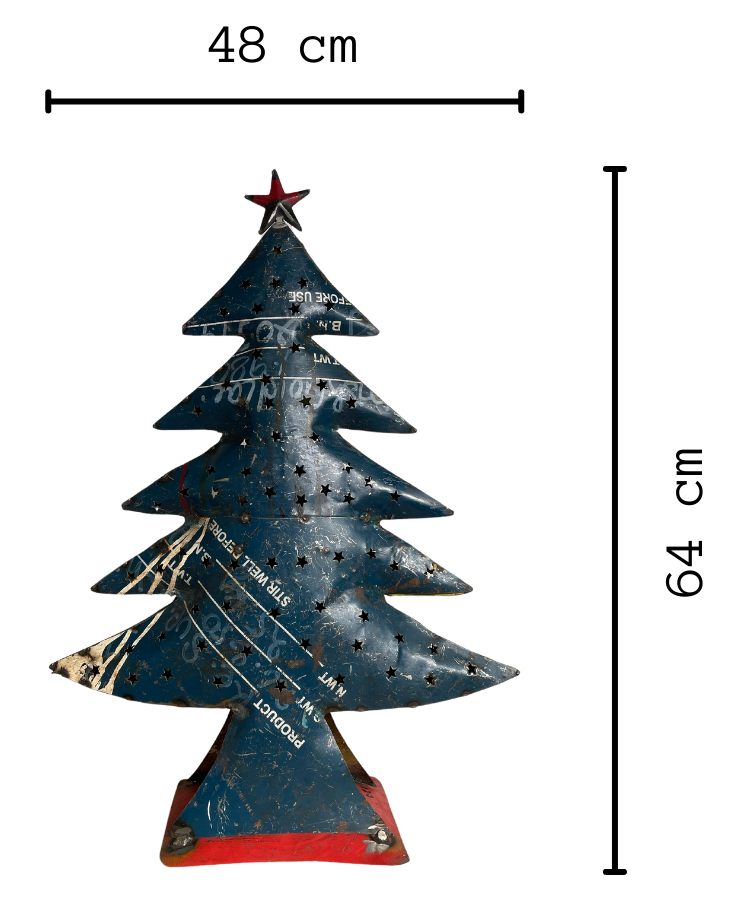 Upcycled metalen kerstboom blauw, 48 x 64 cm