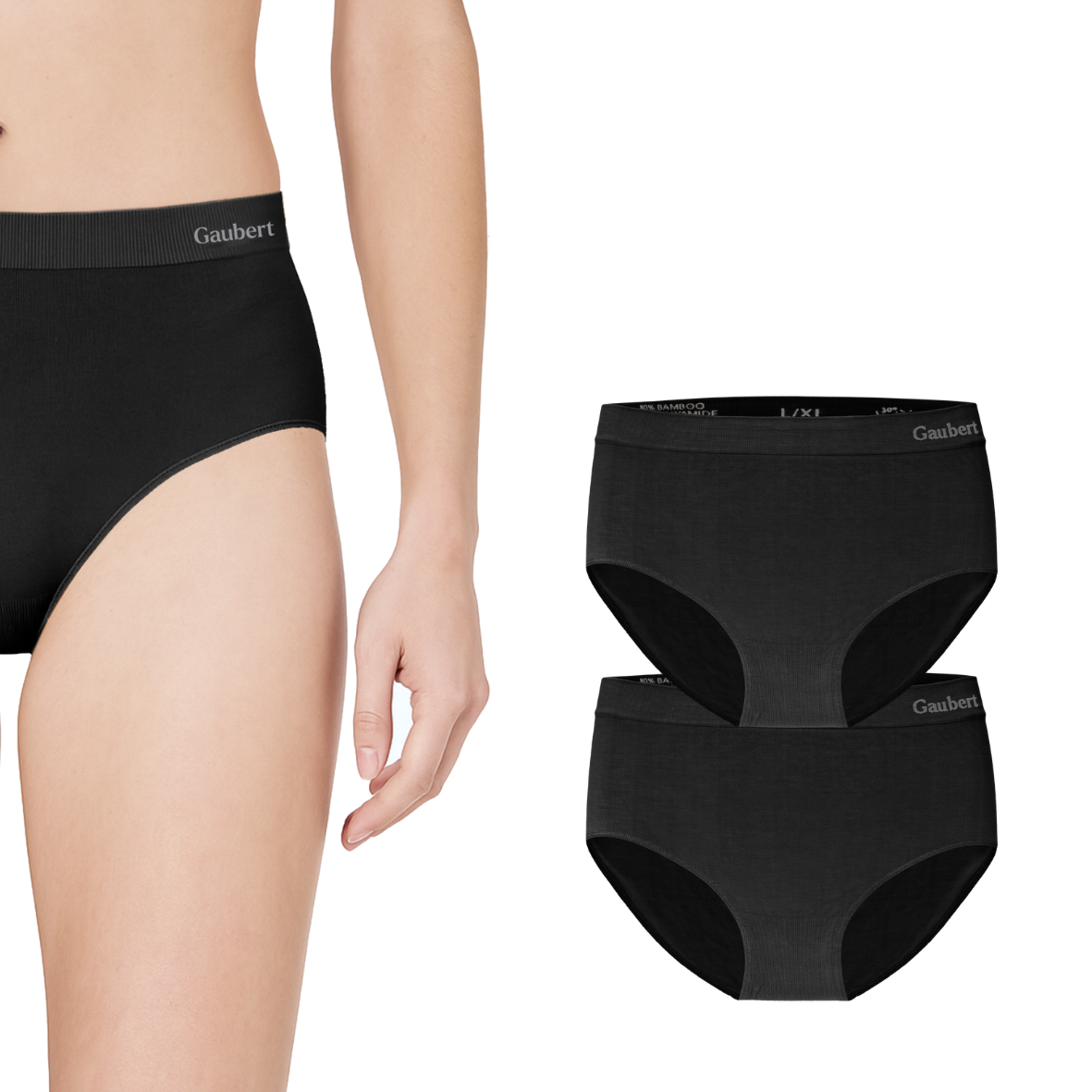 Bamboe slips, midi taille, zwart, 2 stuks