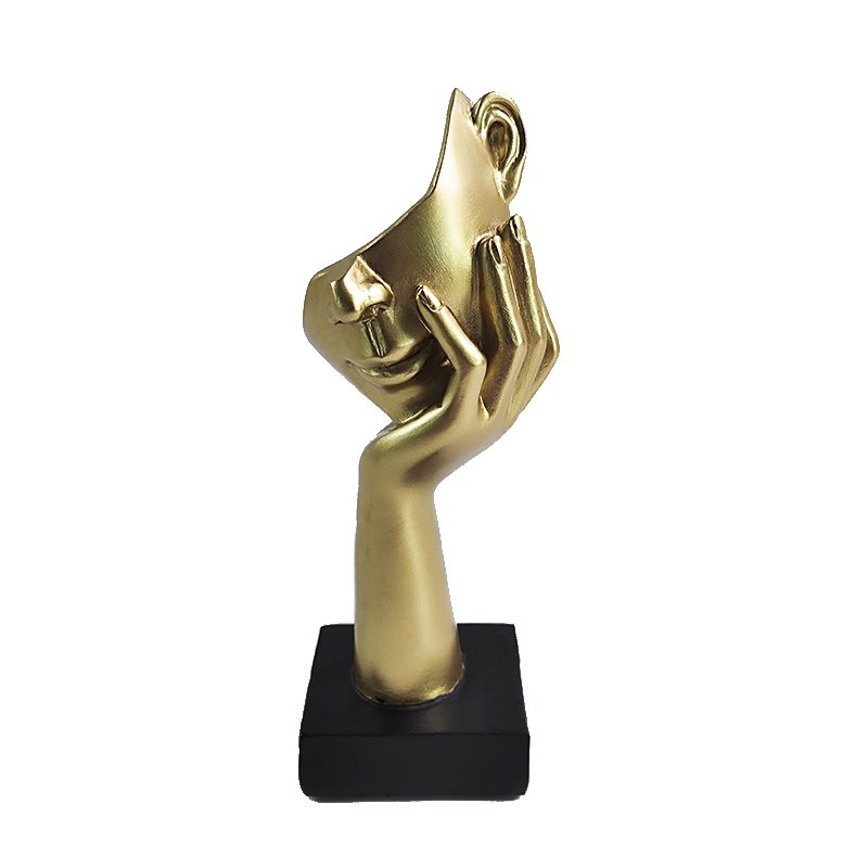 Gezicht op hand, goudkleurig, 6 × 5 × 16,5 cm