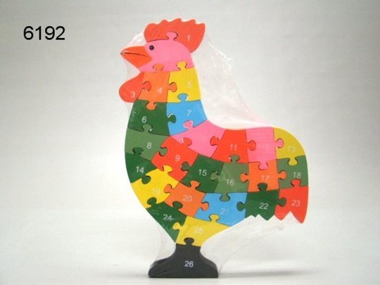 Alfabet en cijfers vormenpuzzel, Haan