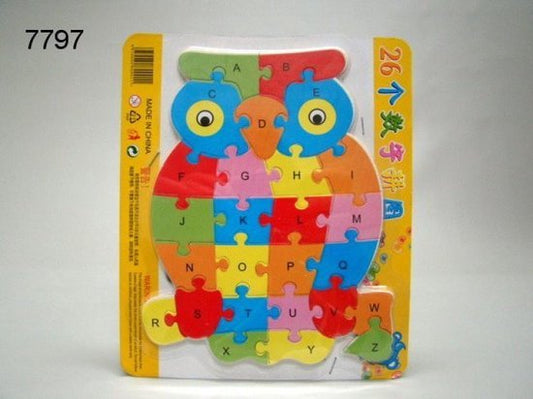 Alfabet en cijfers vormenpuzzel, uil