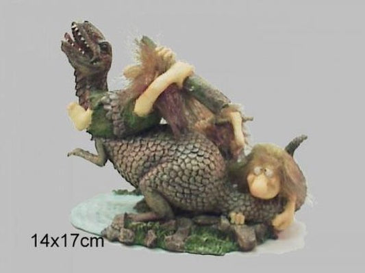 Holbewoners met T-Rex, 14 x 17 cm