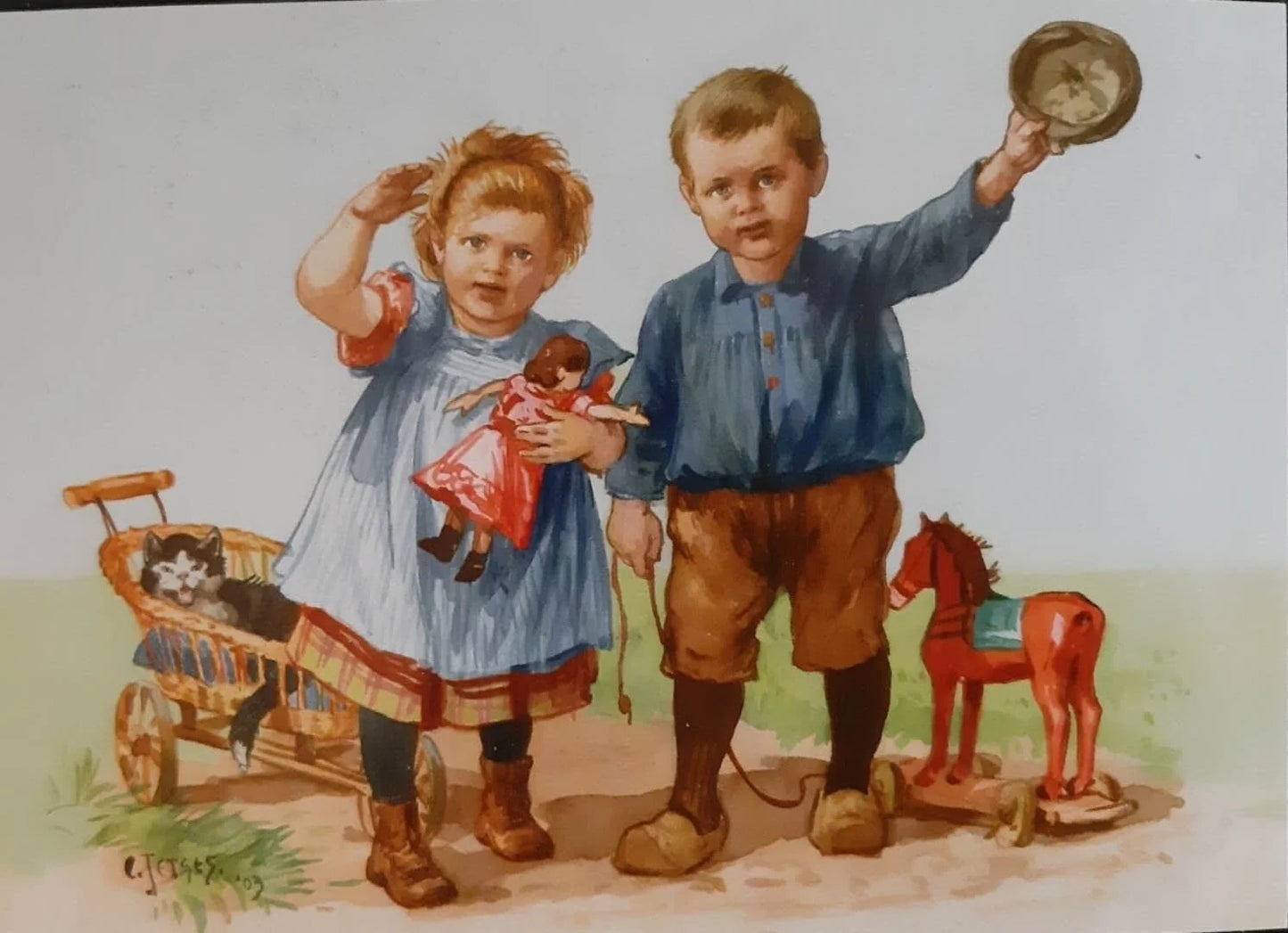 Ot en Sien, buiten spelen ansichtkaart