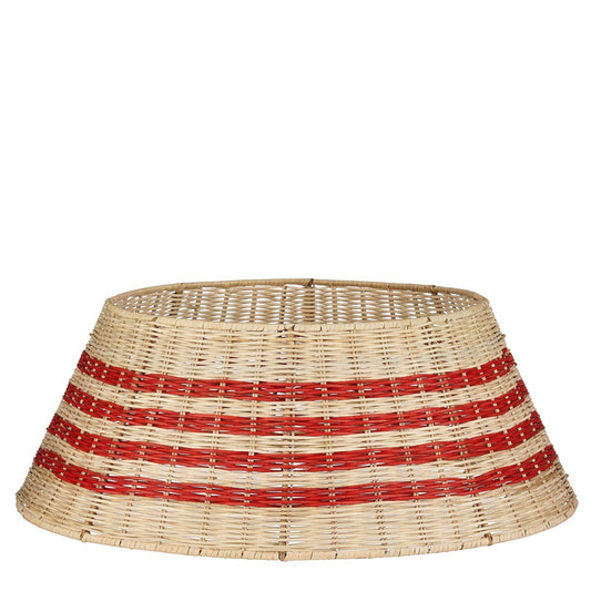 Kerstboomrok van rotan met rode strepen, Ø 60 × 25 cm