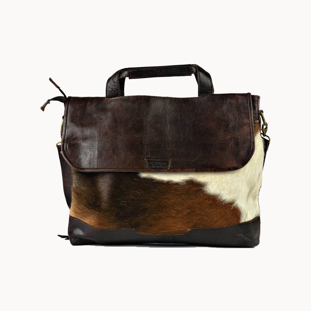 Rana leren tas met koeienvacht, 41 × 6 × 31 cm