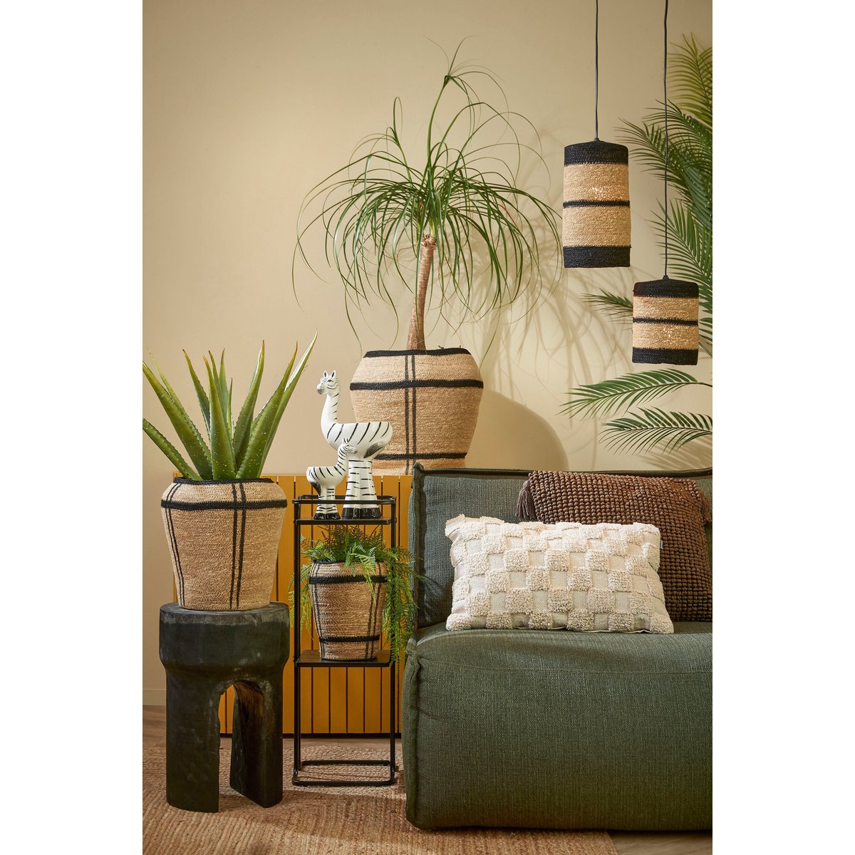 Mica Decorations Opbergmanden – Set van 3 Zeegras Bruin met Zwart Accent