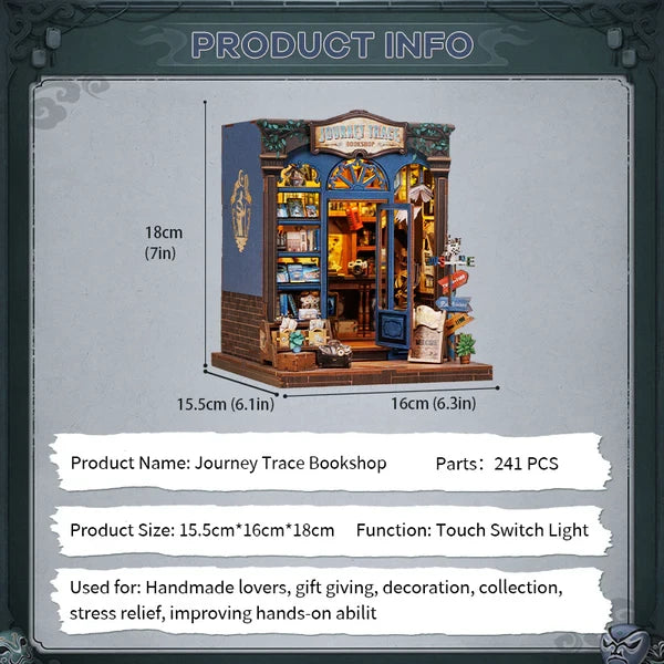 Journey Trace Bookshop miniatuurhuisje, 15,5 × 16 × 18 cm
