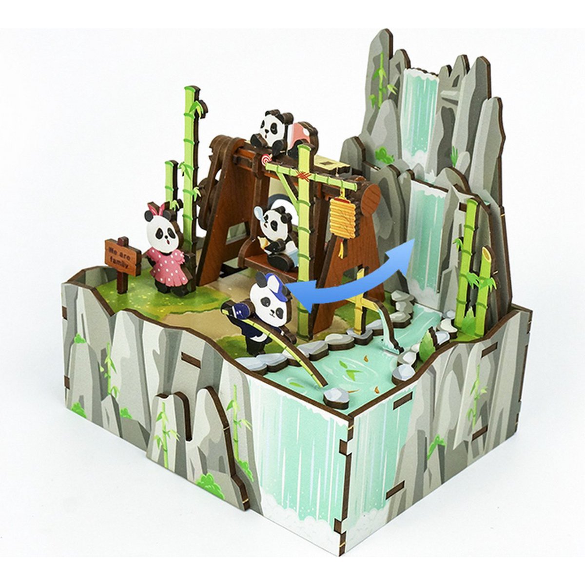 DIY 3D houten muziekdoos Panda's Home, 13 x 10,3 x 13,8 cm