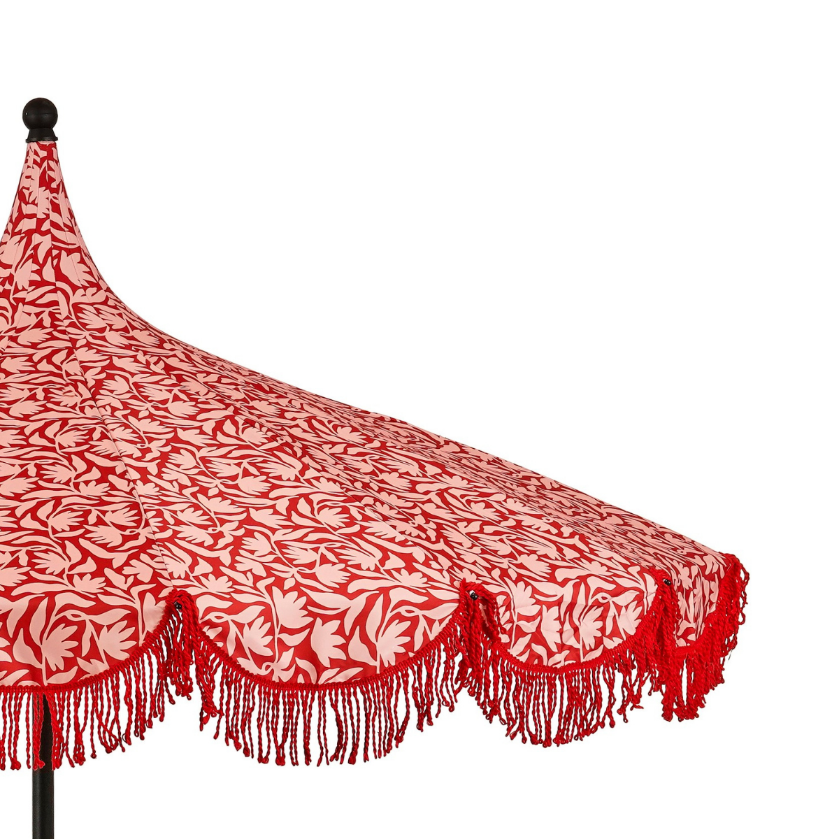 Rode parasol met bloemenprint en franjes Ø235 cm