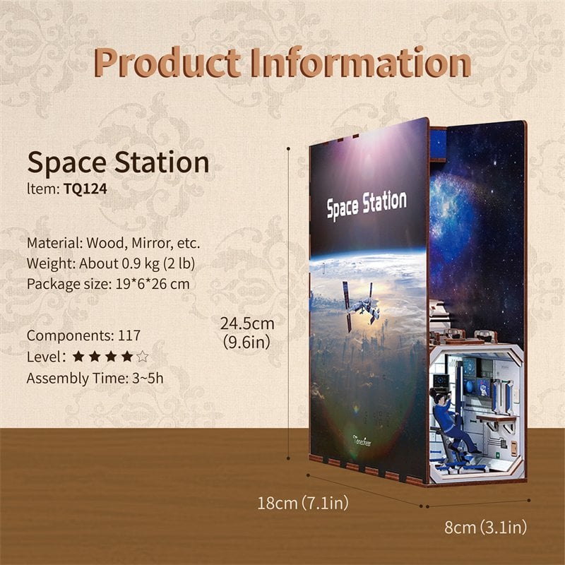 DIY book nook space station bookend, 24,5 cm