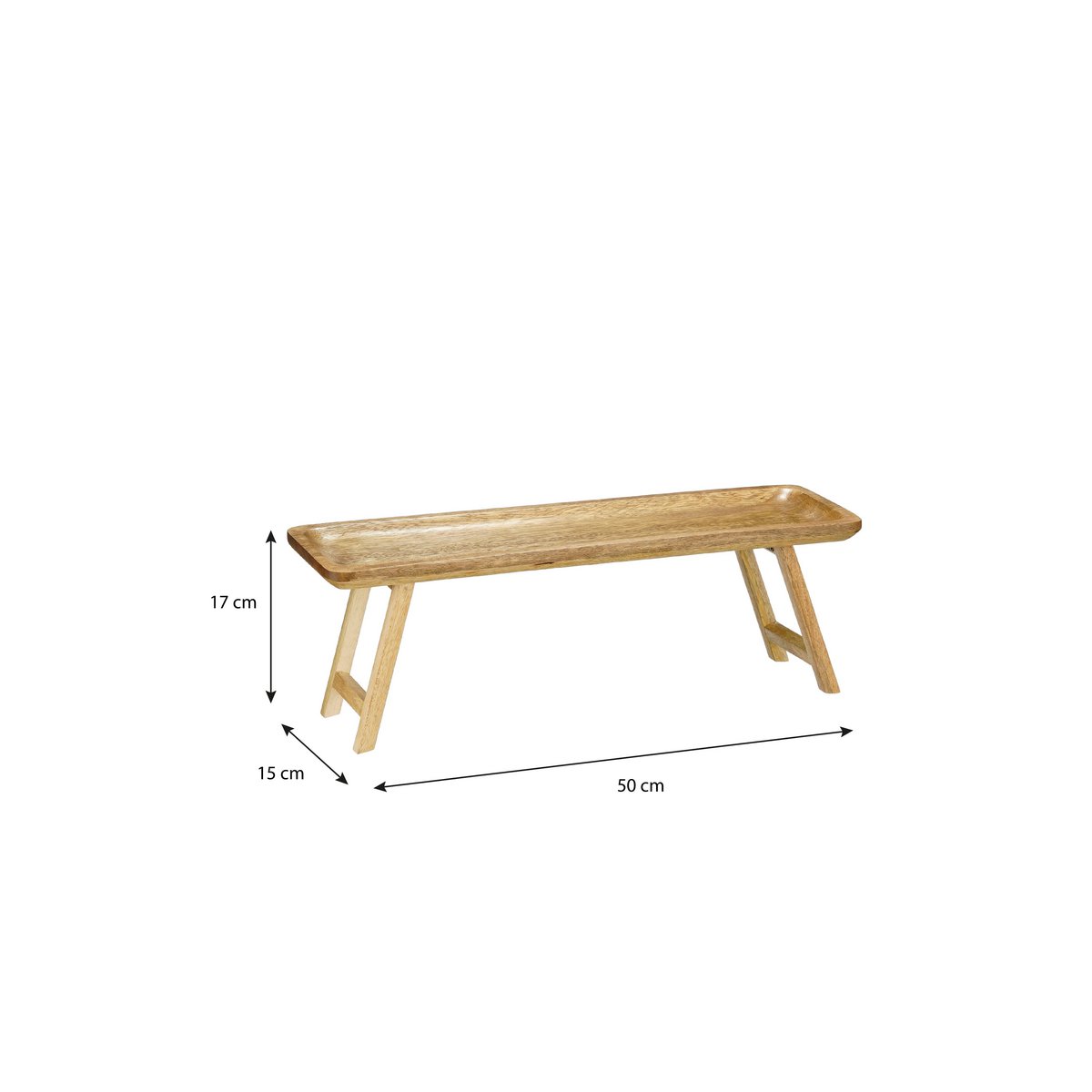 Dienblad met poten, donkerbruin mangohout, 50 x 15 x 17 cm