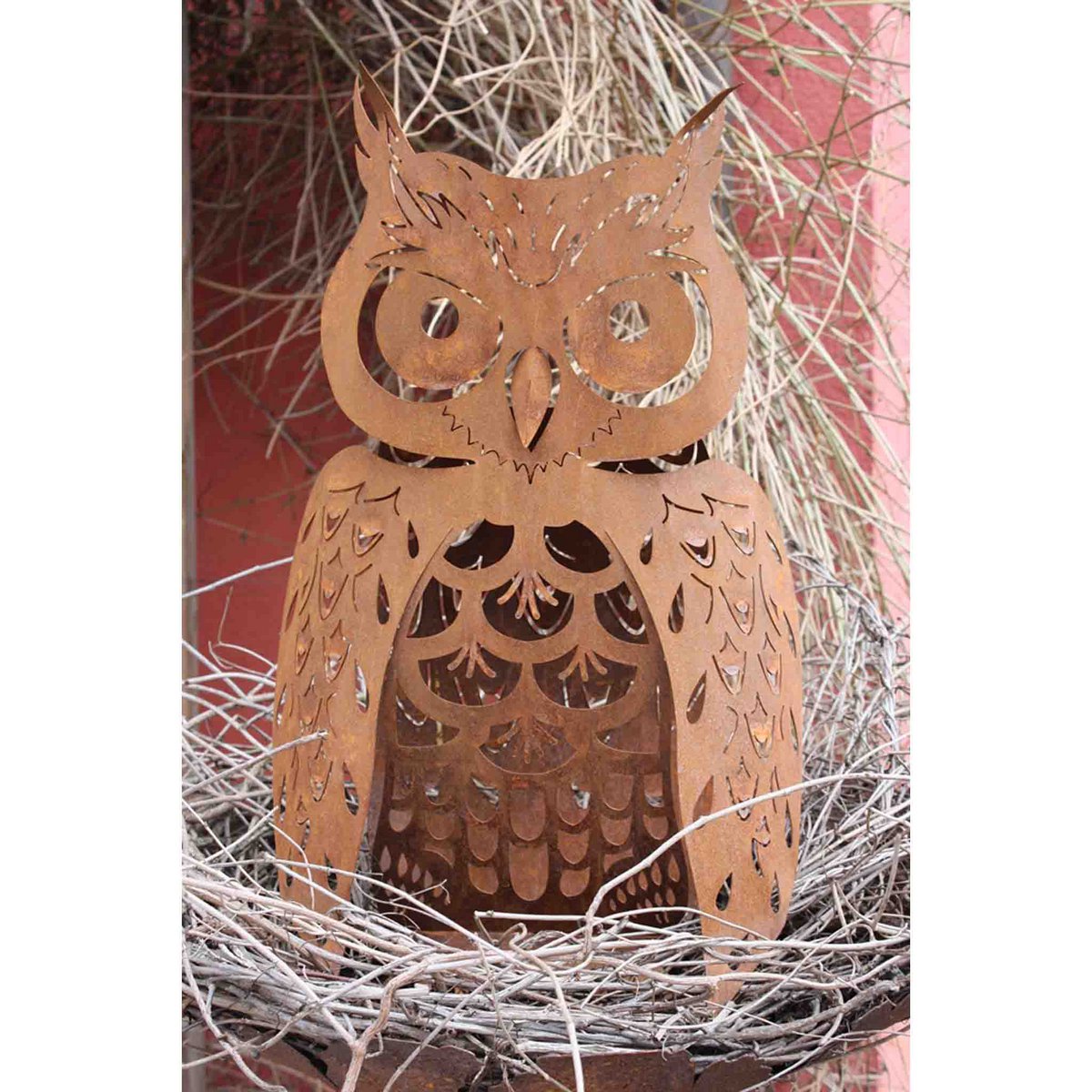 Uil, roestkleurige tuindecoratie, 62 cm
