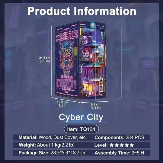 DIY book nook cyber city bookend, 24,5 cm