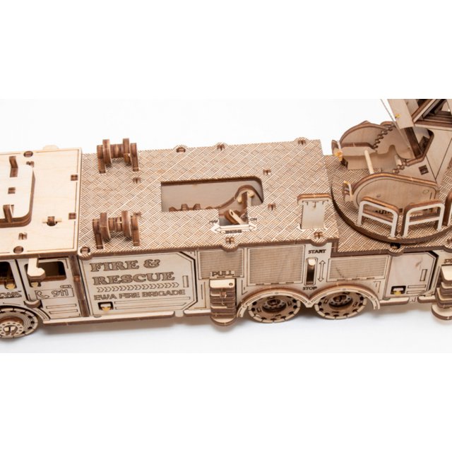 Houten mechanische puzzel Fire Truck, 439 onderdelen, 37.8 x 9.8 x 12.2 cm