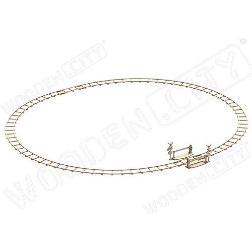Round Railway met overweg, 3D houten bouwpakket, 180 onderdelen