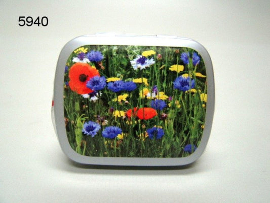Veldbloemen, blikje met pepermunt