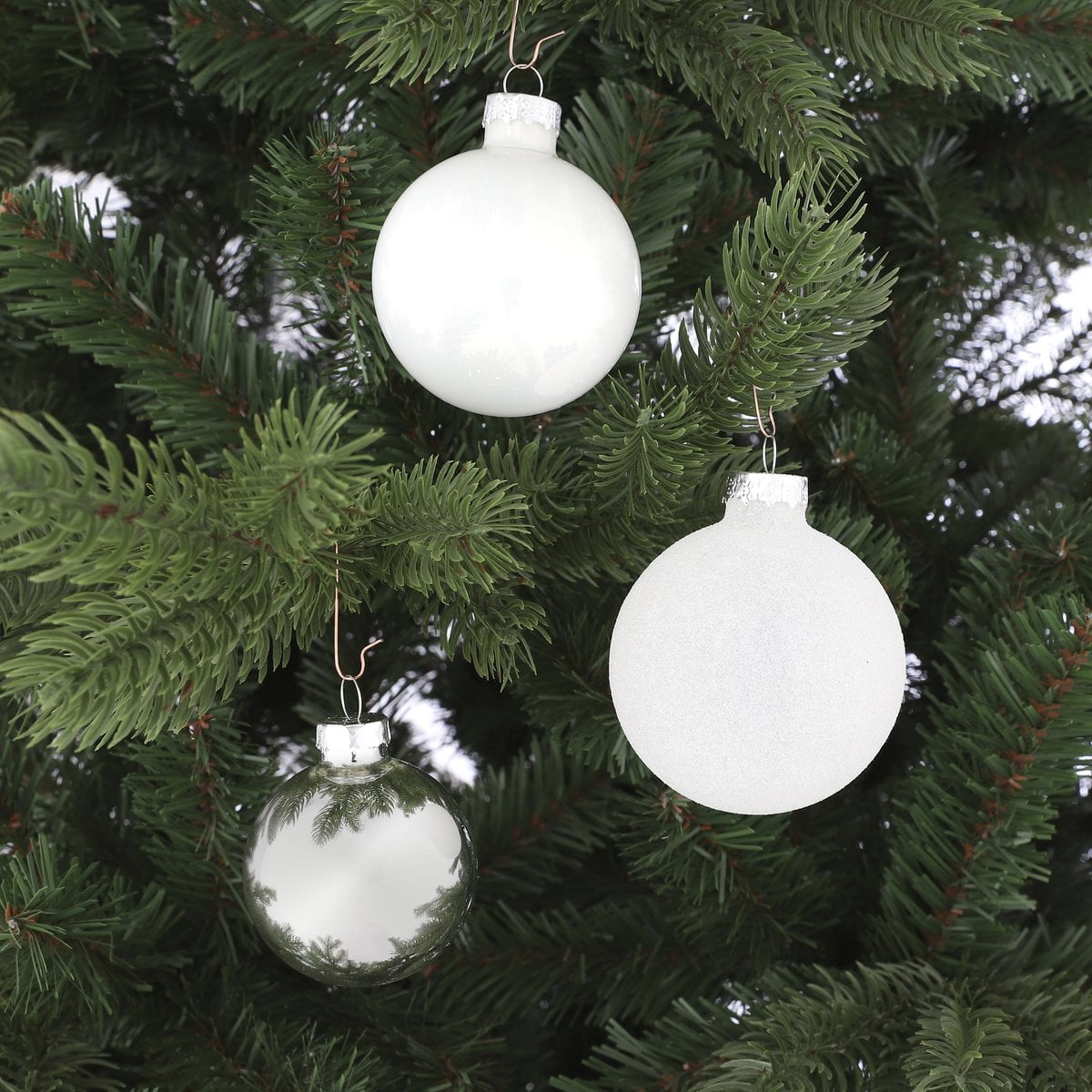 Witte glazen kerstballen, set 42 stuks