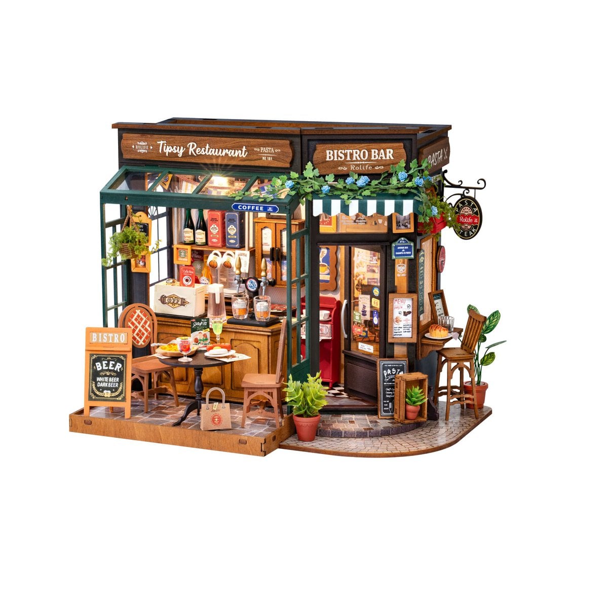 DIY huisje tipsy restaurant met led verlichting, 24 cm