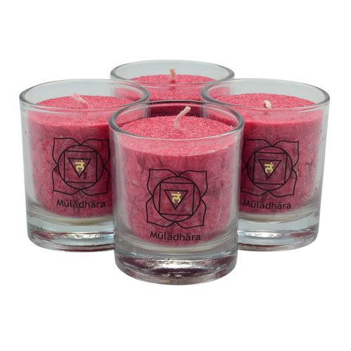 Muladhara chakra kaarsen rood, 6 × 6 cm set van 4