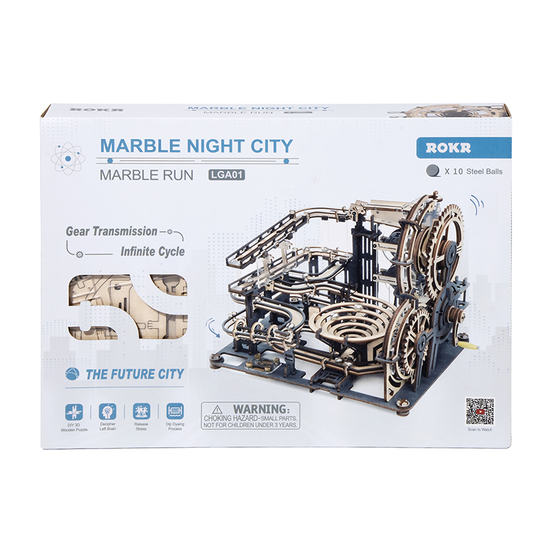 DIY houten knikkerbaan Marble Night City, 32,5 x 21,4 x 22,8 cm