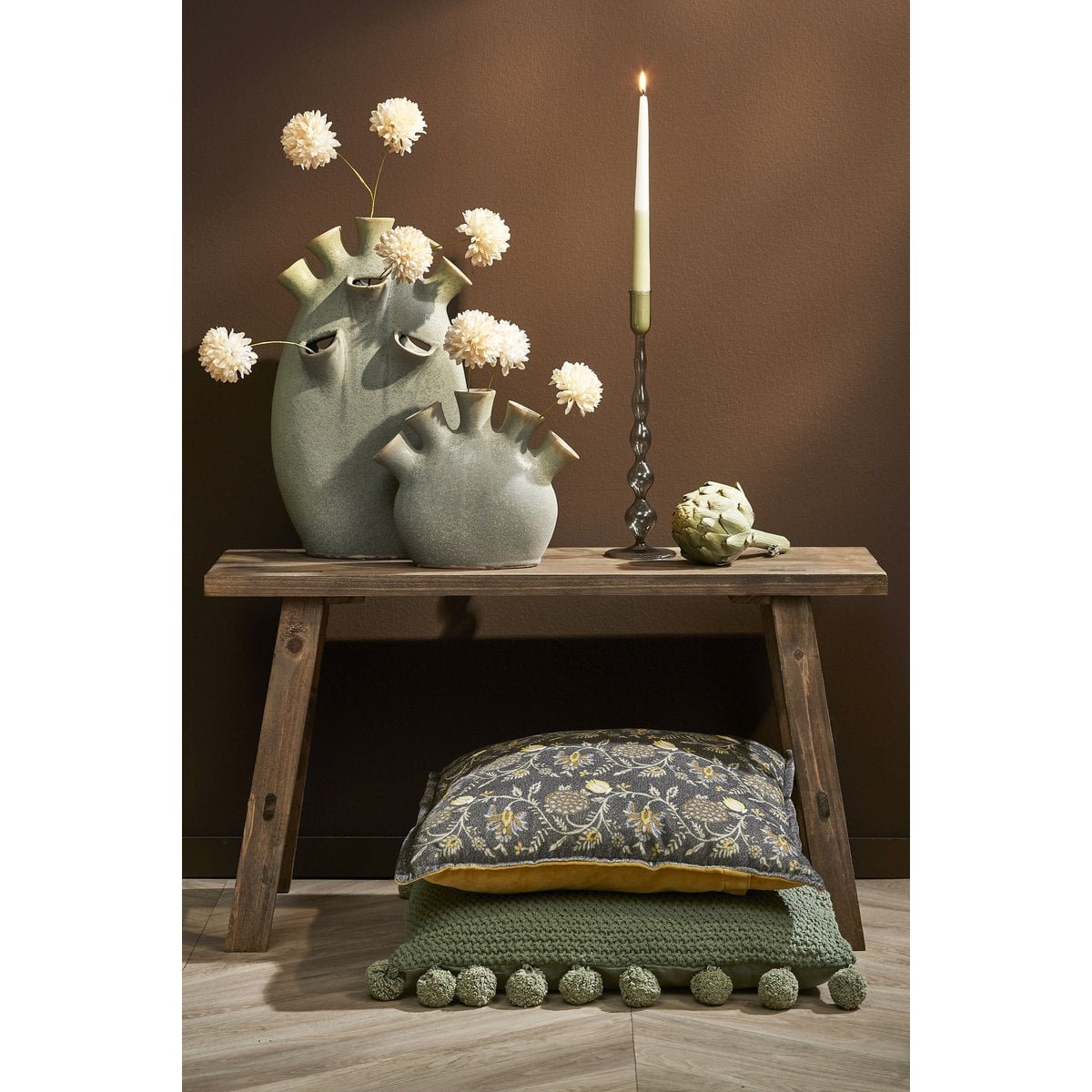 Bold houten bankje van gerecycled hout, 80 x 37 x 44 cm