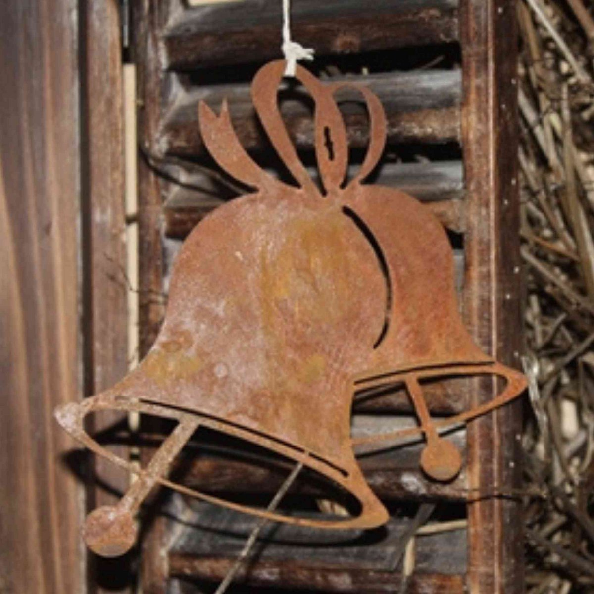 Kerstbel metalen decoratie om op te hangen, roestpatina, 15 × 15 cm