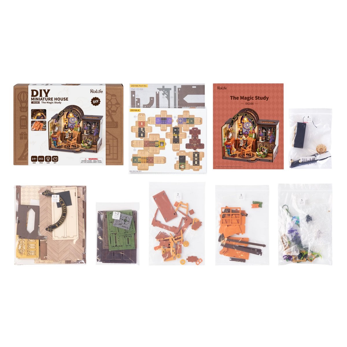 DIY huisje The Magic Study met LED verlichting, 21 cm