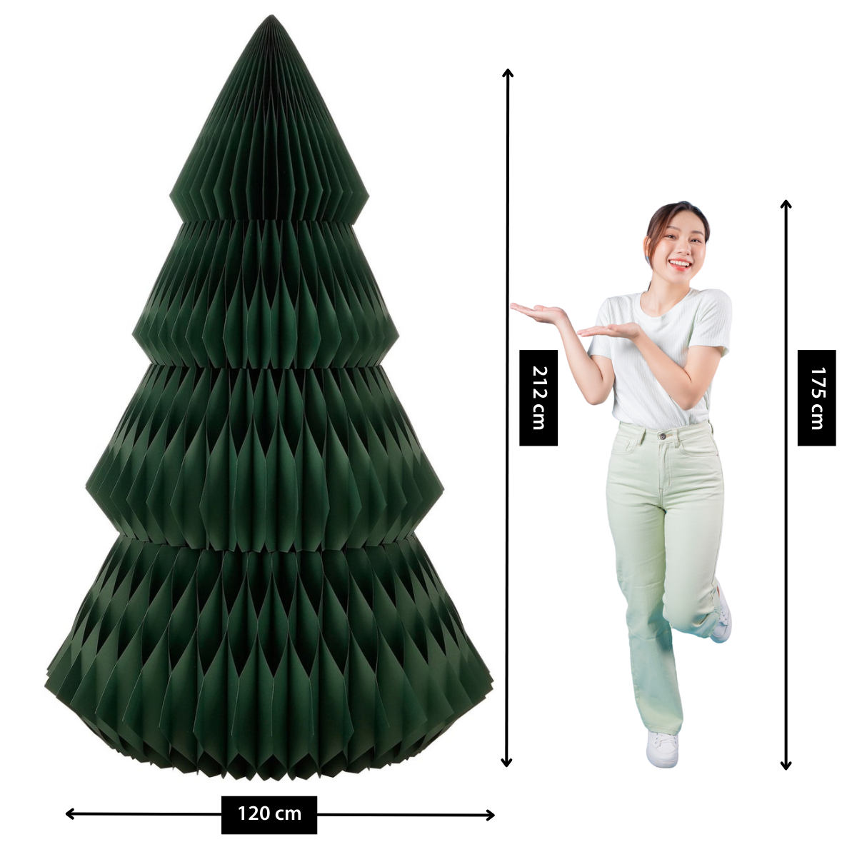 Groene papieren kerstboom, Ø 120 × 212 cm