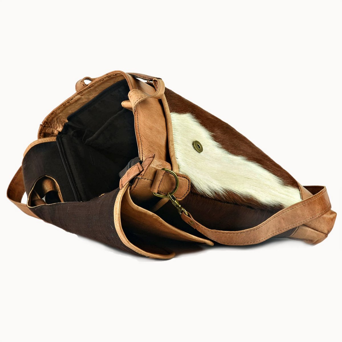 Rana leren tas met koeienvacht, 41 × 6 × 31 cm