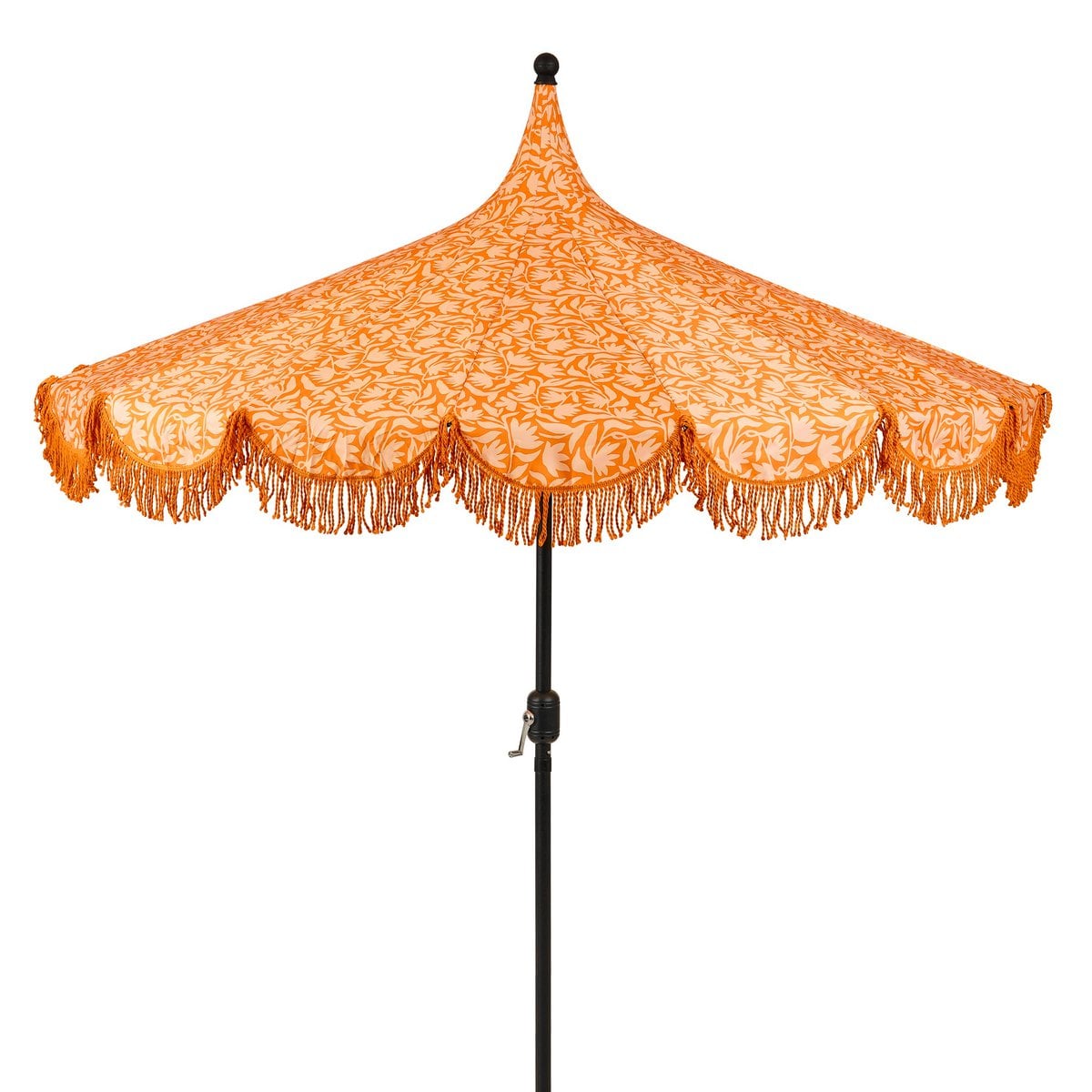 Oranje parasol met bloemenprint en franjes Ø235 cm