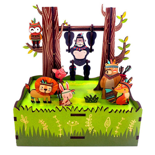 DIY 3D houten muziekdoos Jungle Games, 10,3 x 10,5 x 15,5 cm