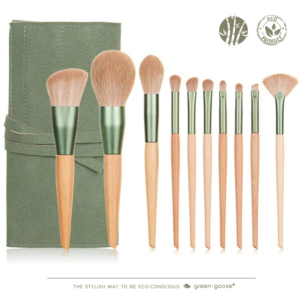 Make-up kwastenset, 10 stuks met suède opberghoes