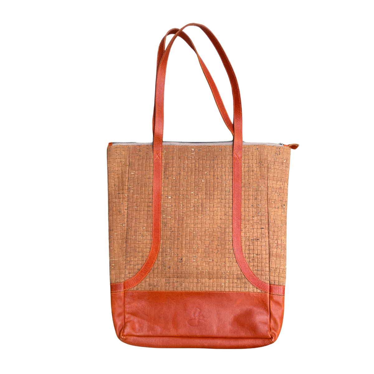 Kurken handtas met leren details, 33 x 43 cm