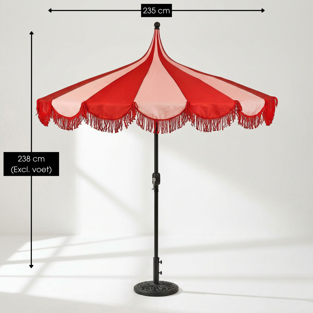 Rood gestreepte parasol met franjes Ø235 cm