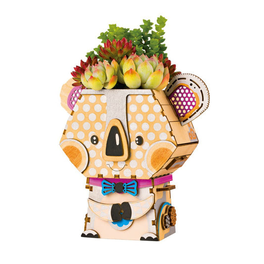 Robotime DIY bloempot Koala houten bouwpakket, 13,7 x 7,8 x 13,9 cm