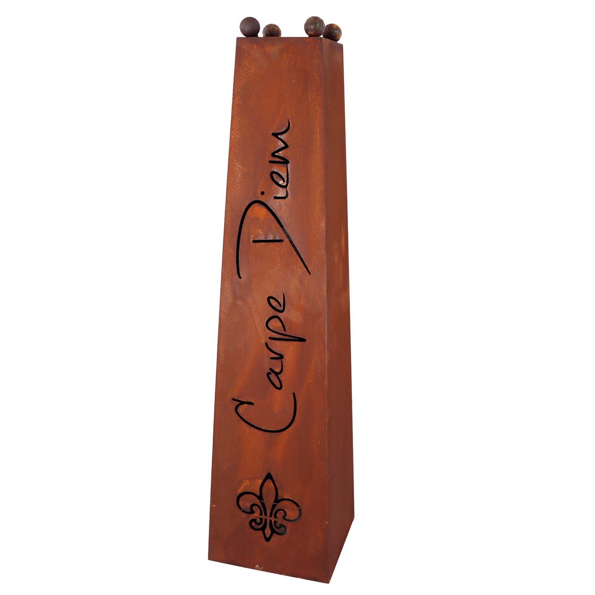 Roestmetalen zuil Carpe Diem, 100 cm
