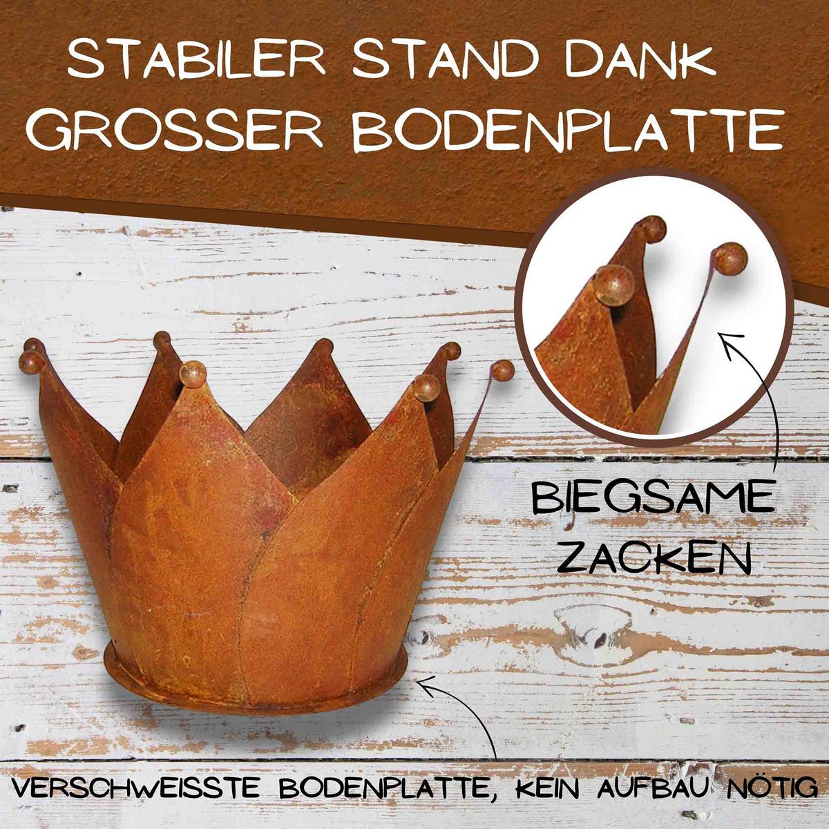 Roestkroon voor planten en decoratie, 20 x 36 cm