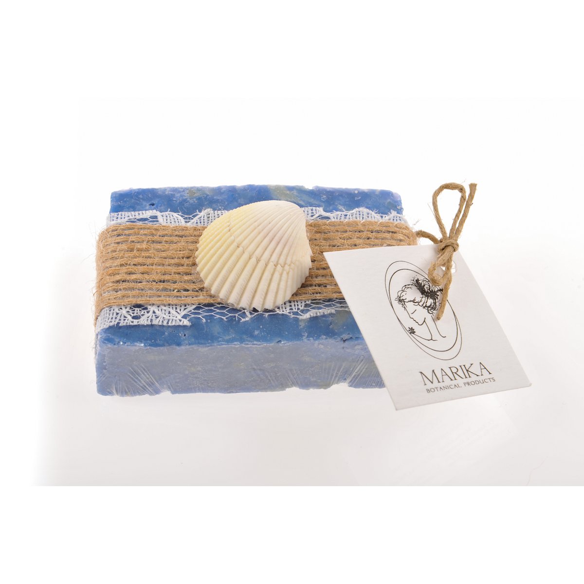 Marika’s olijfoliezeep zeegeur in kant en canvas zakje