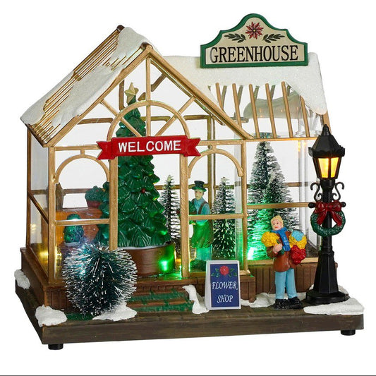 Kerstdorp plantenkas met kerstbomen en verlichting, 21 × 14 × 19,5 cm