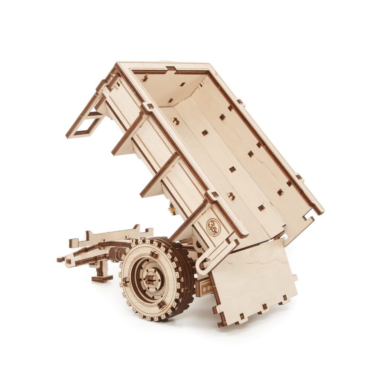 DIY houten mechanische puzzel tractor aanhanger, 20 x 11,6 x 11 cm