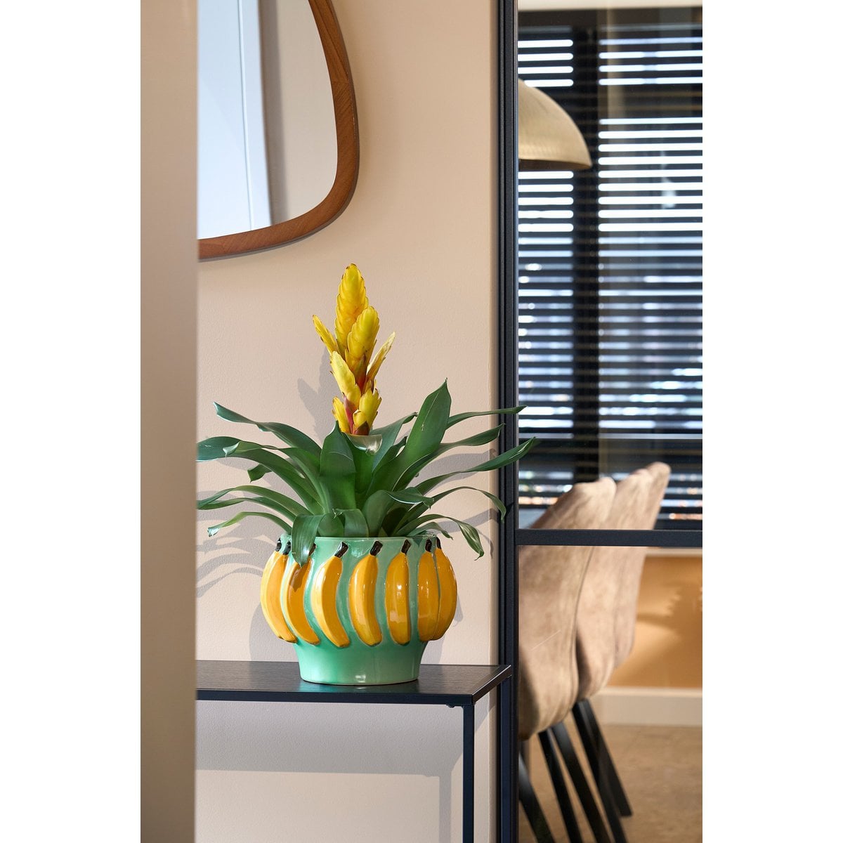 Moza bloempot, keramiek, groen met bananen, Ø 24 × 18 cm