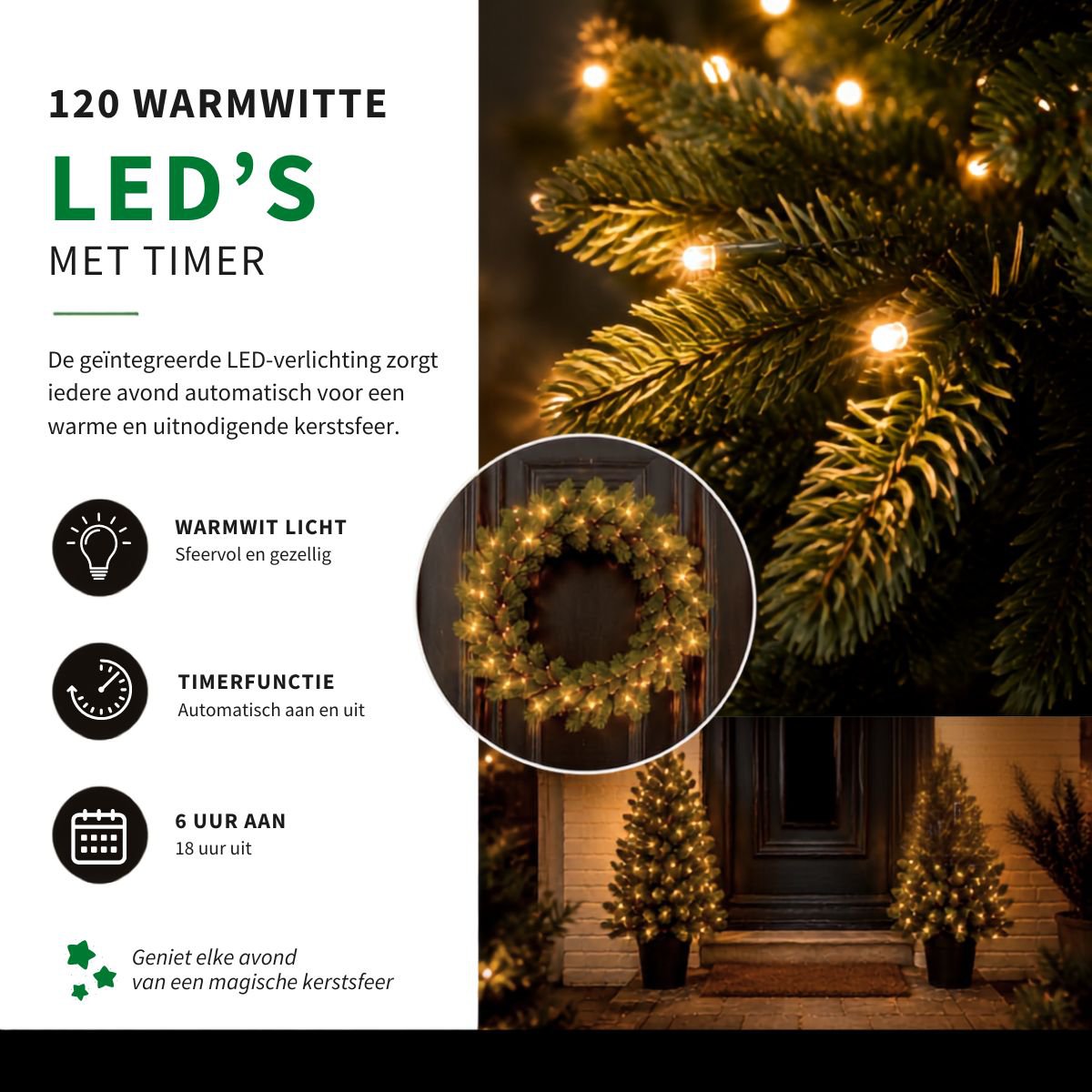Nagoya set van 2 kunstkerstbomen en kerstkrans met verlichting, 90 cm, Ø 45 cm