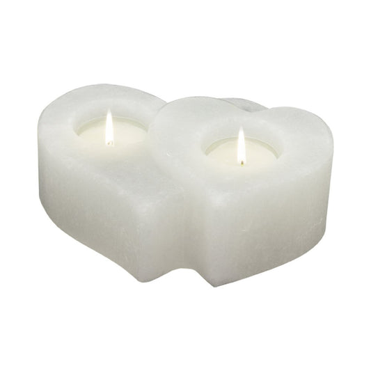 Himalaya zout waxinelichthouder dubbel hart White Line 15 cm