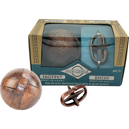 metalen en houten breinbreker puzzelset – 2 puzzels