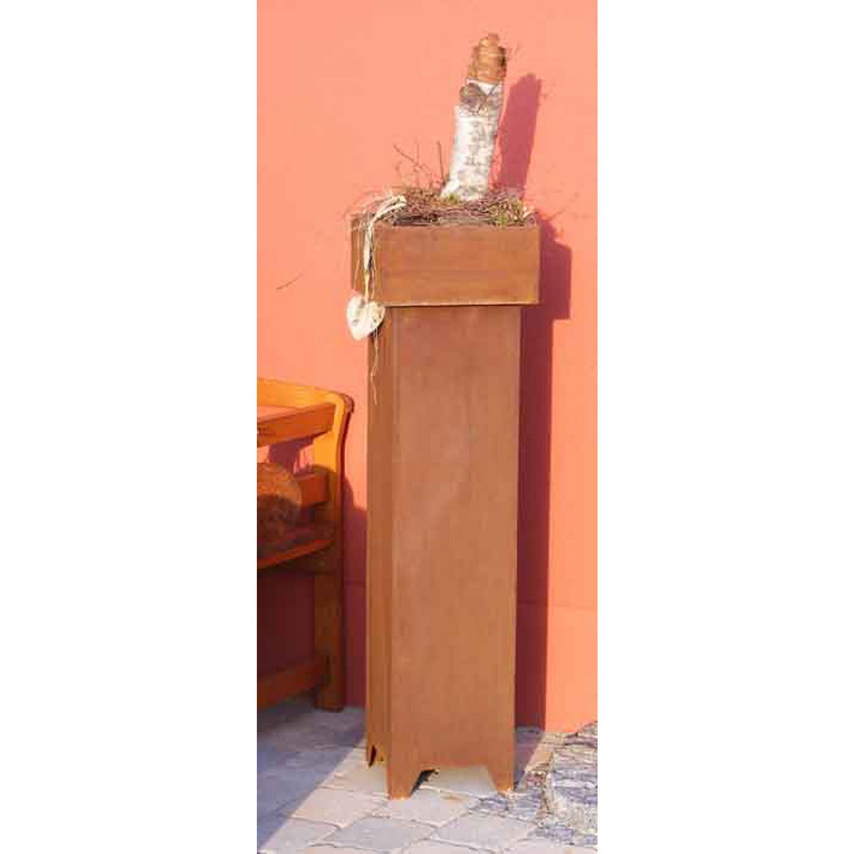 Roestmetalen tuinzuil met schaal, 1,15 m