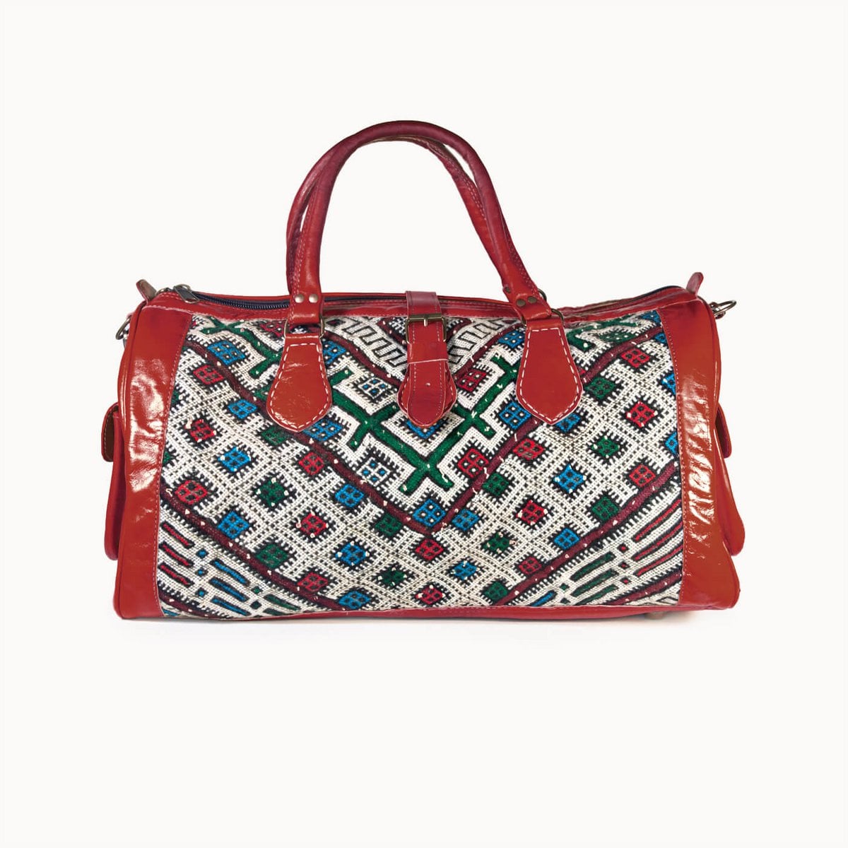 Kilim leren reistas S met kelim, 35 × 20 × 22 cm, rood